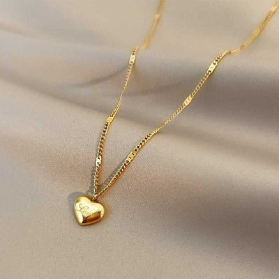 Necklace Stainless Steel Gold Color Love Heart elwady1